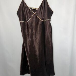 Adonna Woman’s Brown Polyester slip dress with gold trim Medium Y2k